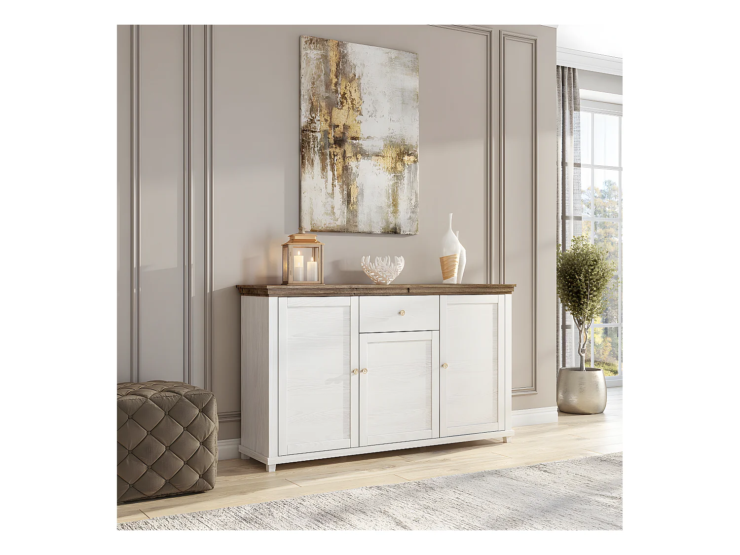 Buffet 3 portes 1 tiroir Martin Bois Blanc