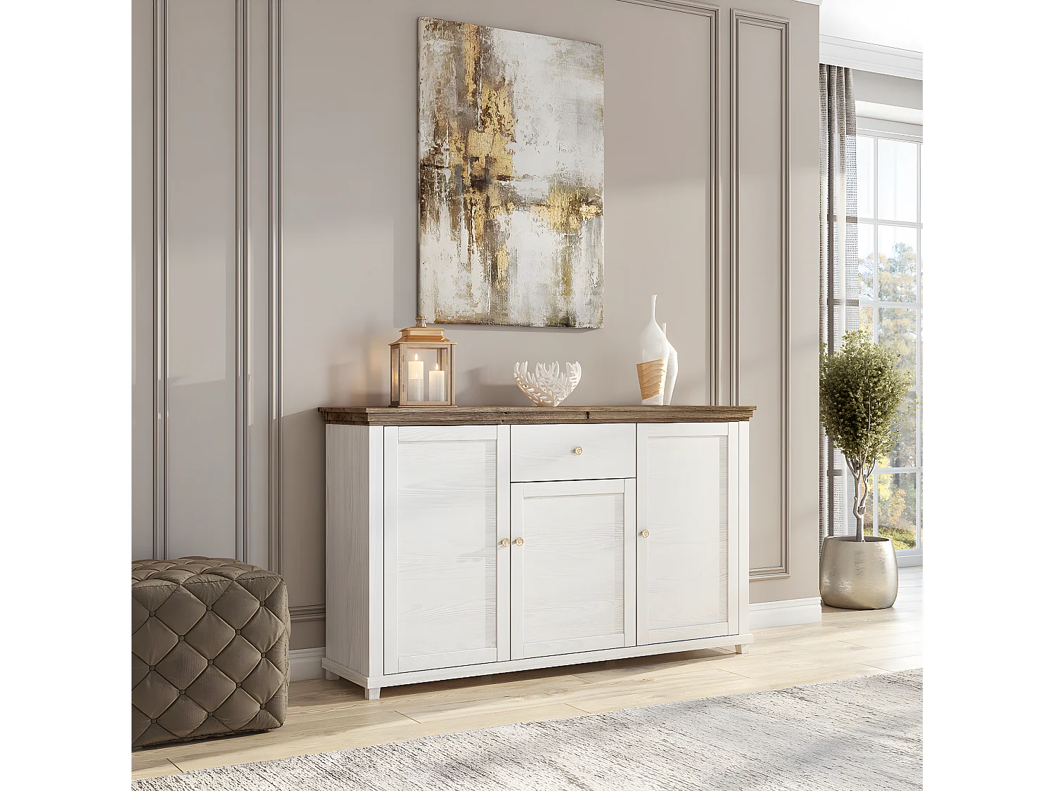 Buffet 3 portes 1 tiroir Martin Bois Blanc