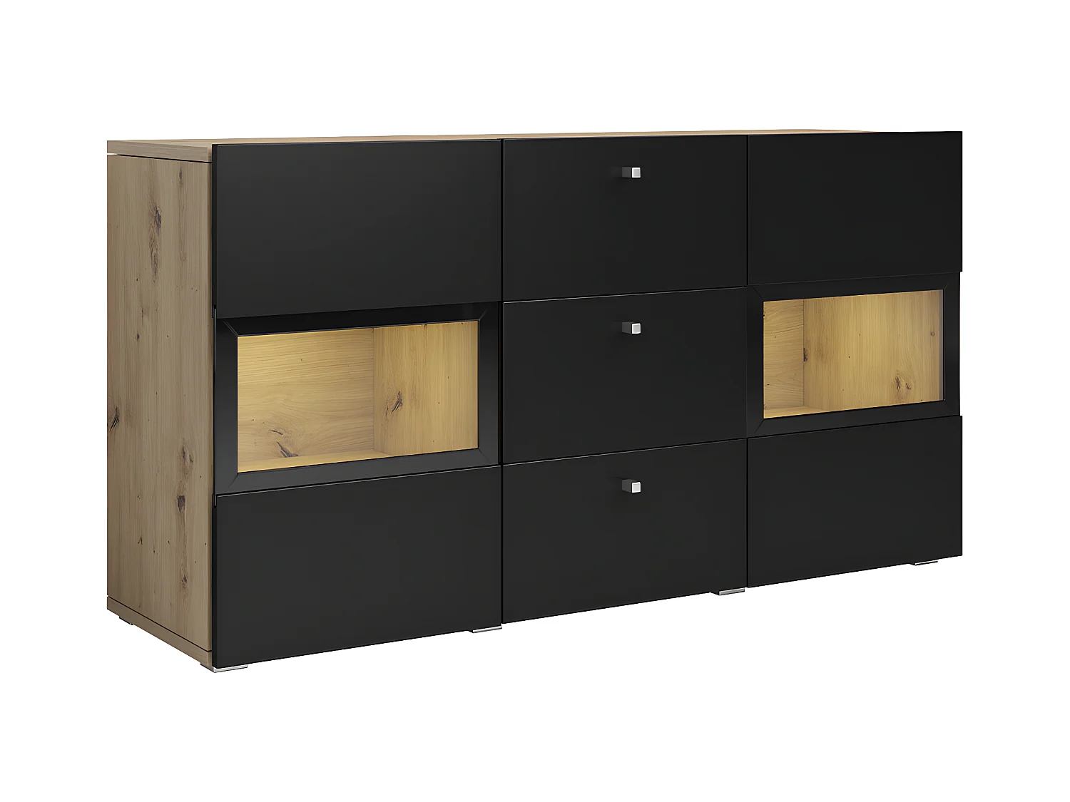 Buffet 2 portes 3 tiroirs avec LED Sloan Noir et Bois
