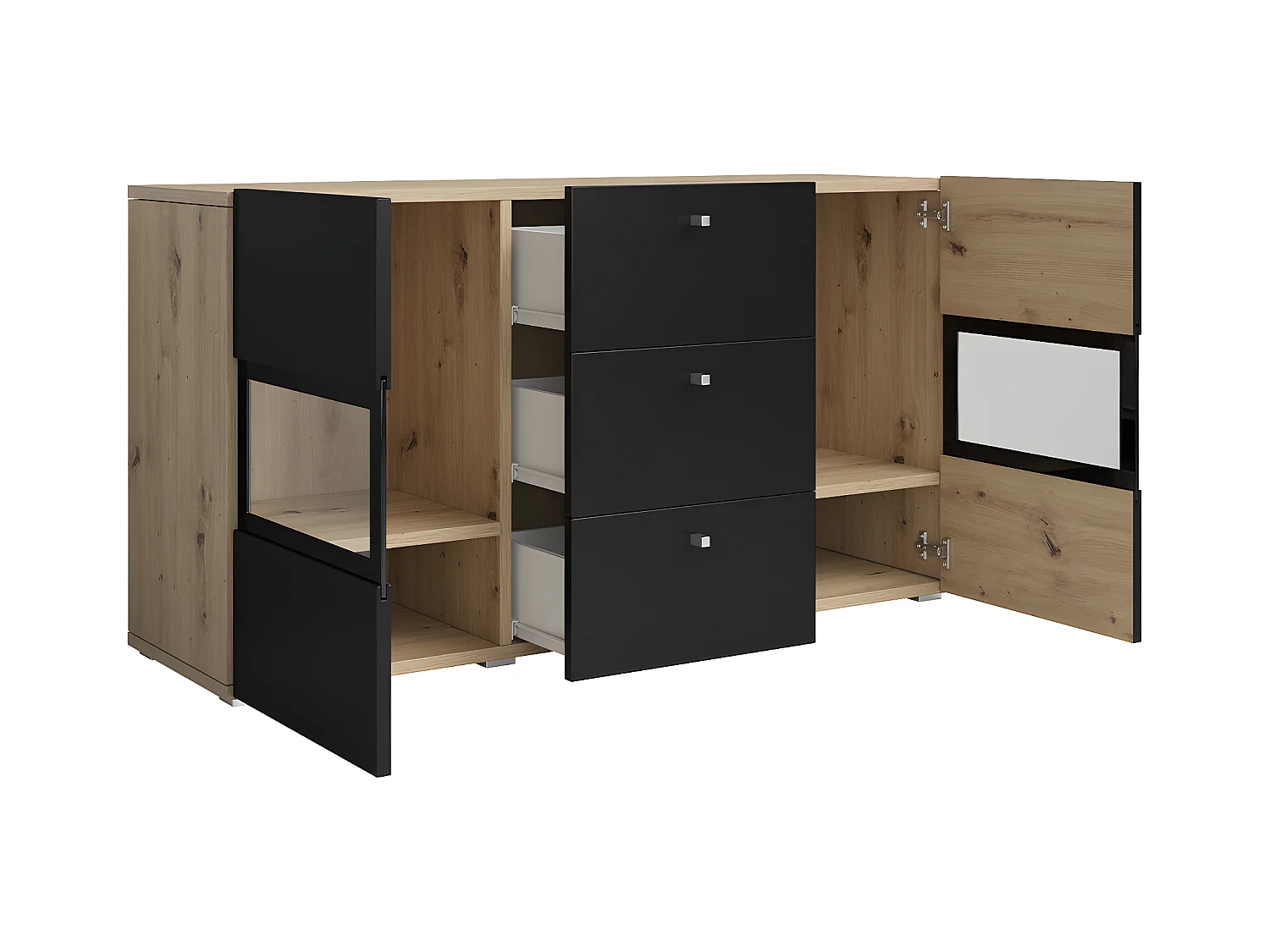 Buffet 2 portes 3 tiroirs avec LED Sloan Noir et Bois