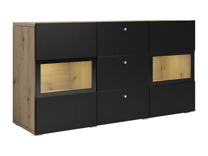 Bufé 2 puertas 3 cajones con LED Sloan Negro y Madera