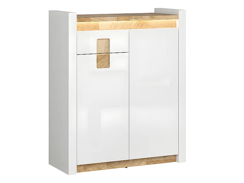 Helios 2-deurs dressoir met 1 lade en LED, wit gelakt en hout