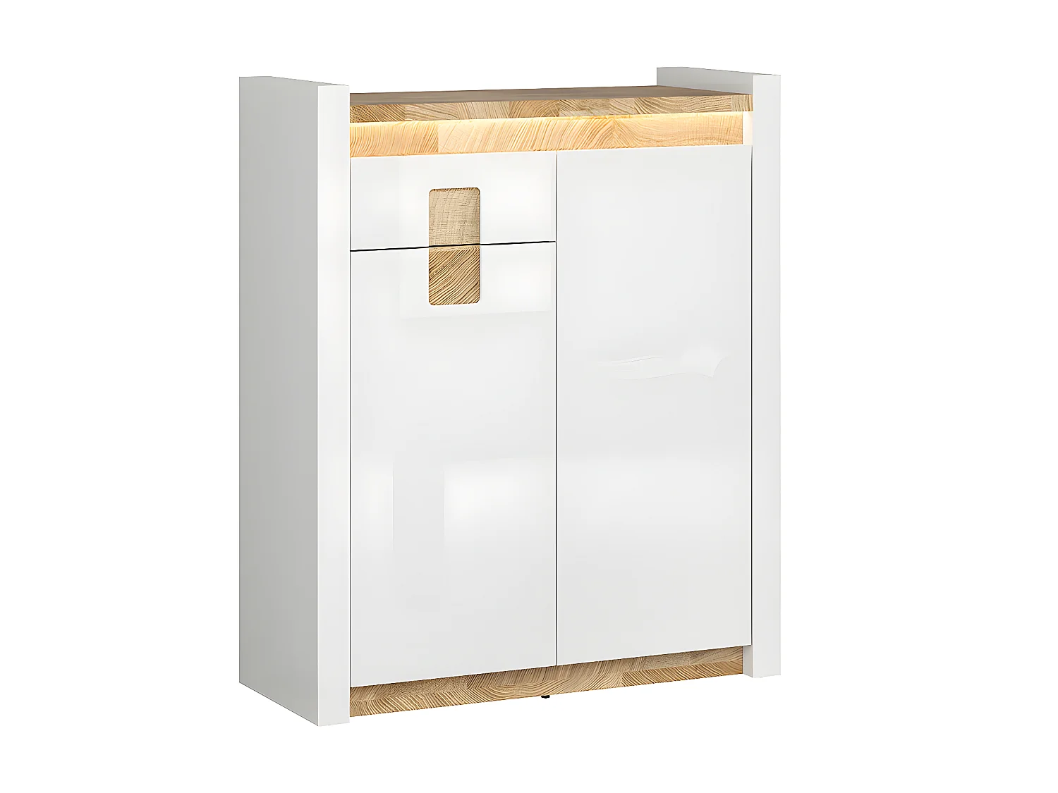 Buffet 2 portes 1 tiroir avec LED Helios Blanc laqué et Bois
