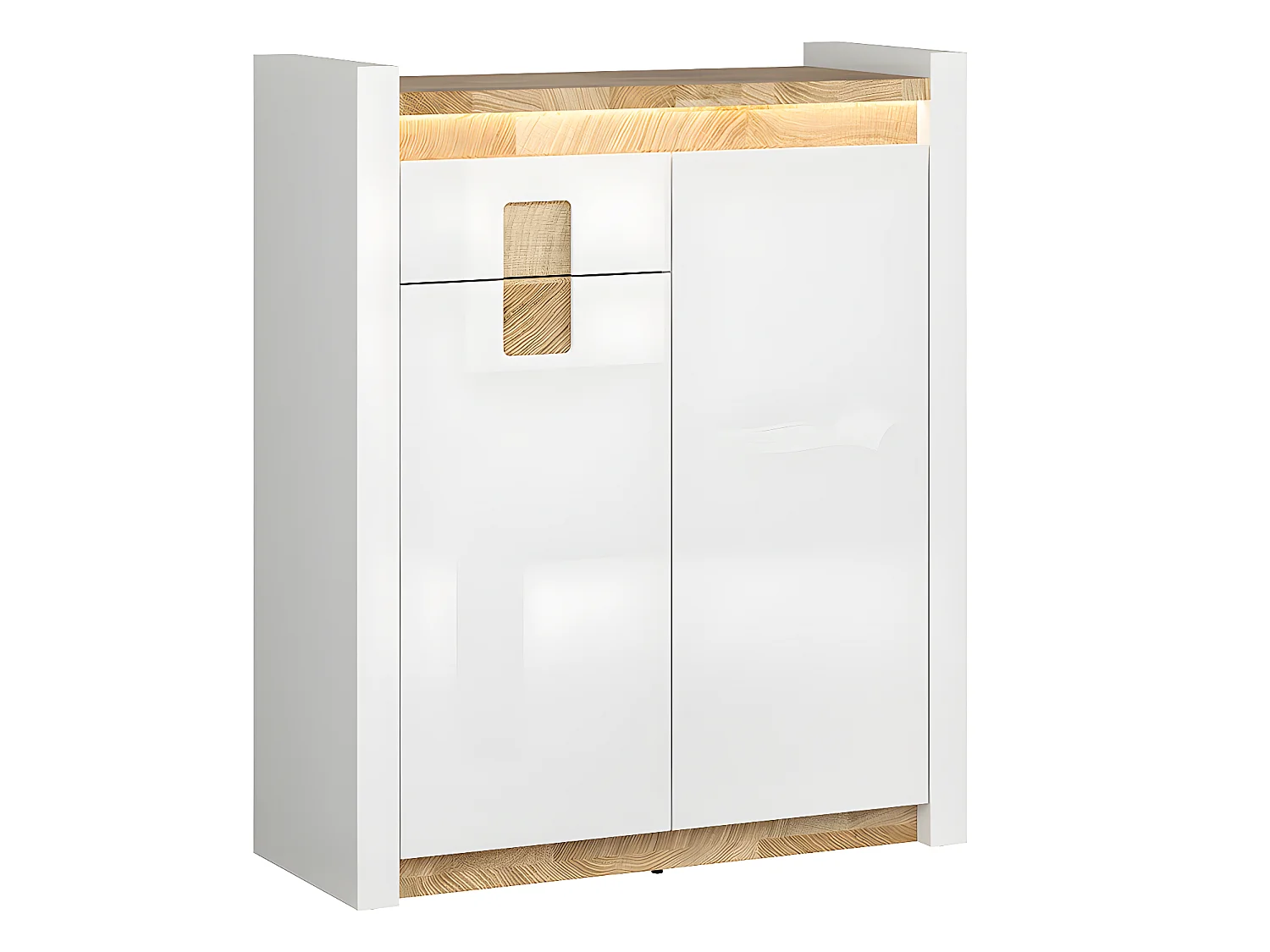 Helios 2-deurs dressoir met 1 lade en LED, wit gelakt en hout