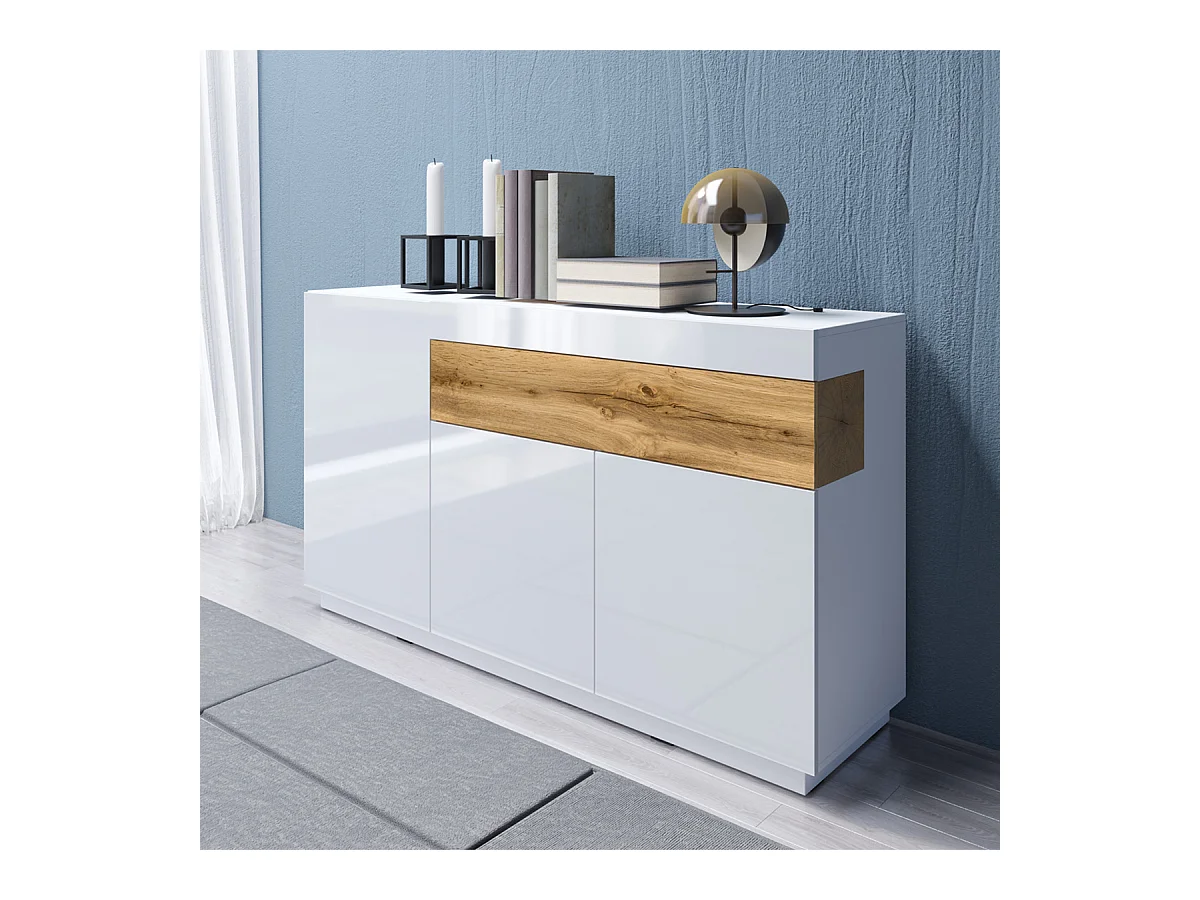 Buffet 3 portes 1 tiroir Andrea Blanc et Bois