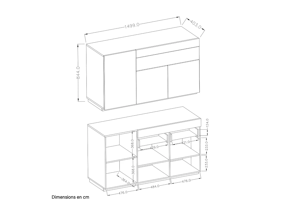Buffet 3 portes 1 tiroir Andrea Blanc et Bois