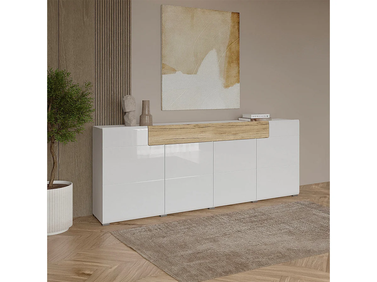 Komoda TOLEDO 210 4D1S biała połysk/dąb san remo