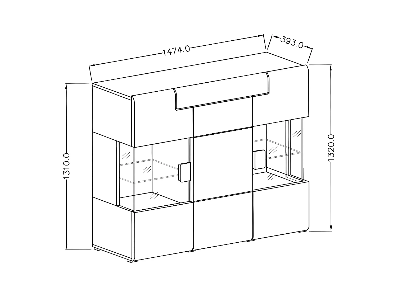 3-deurs highboard met 1 lade en LED Jules White