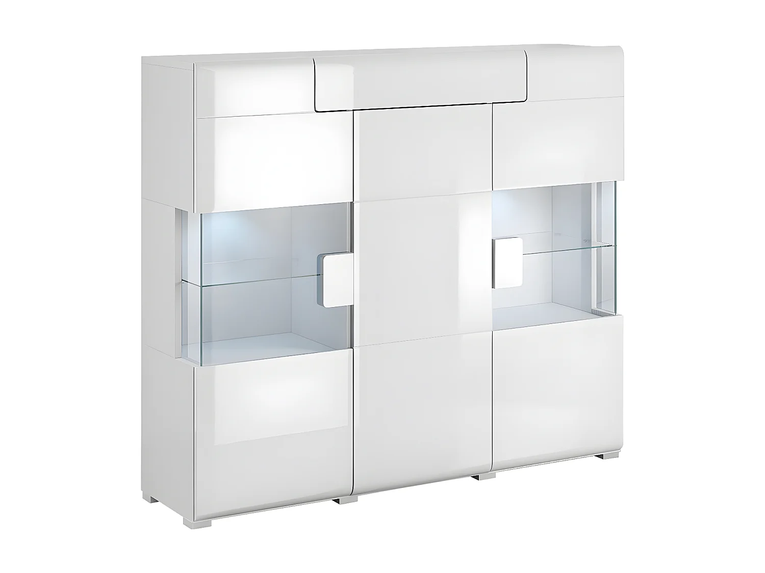 Buffet haut 3 portes 1 tiroir avec LED Jules Blanc