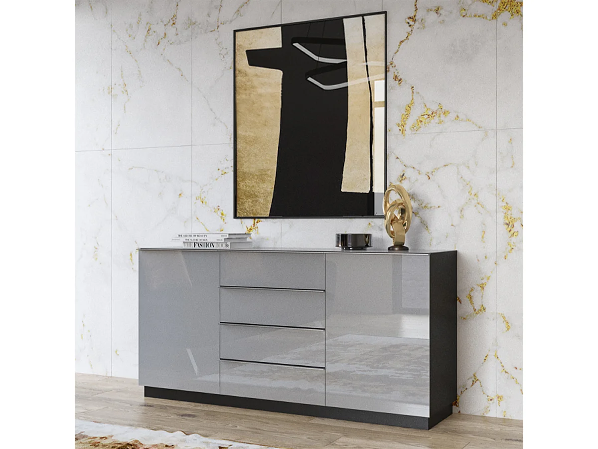 Aparador 2 portas 4 gavetas Mathis cinzento e preto 80cm