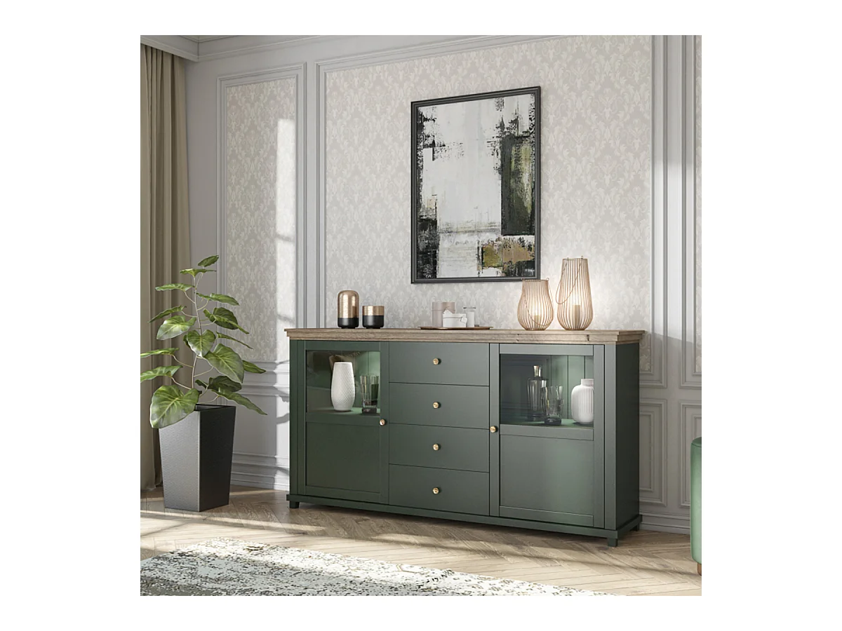 Bufé 2 puertas 4 cajones Martin Verde y Madera
