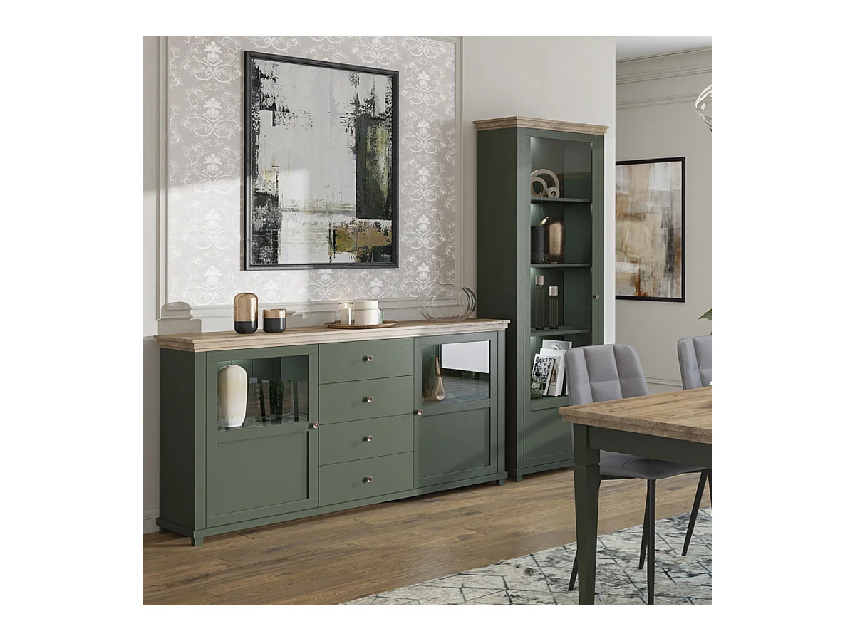 Bufé 2 puertas 4 cajones Martin Verde y Madera