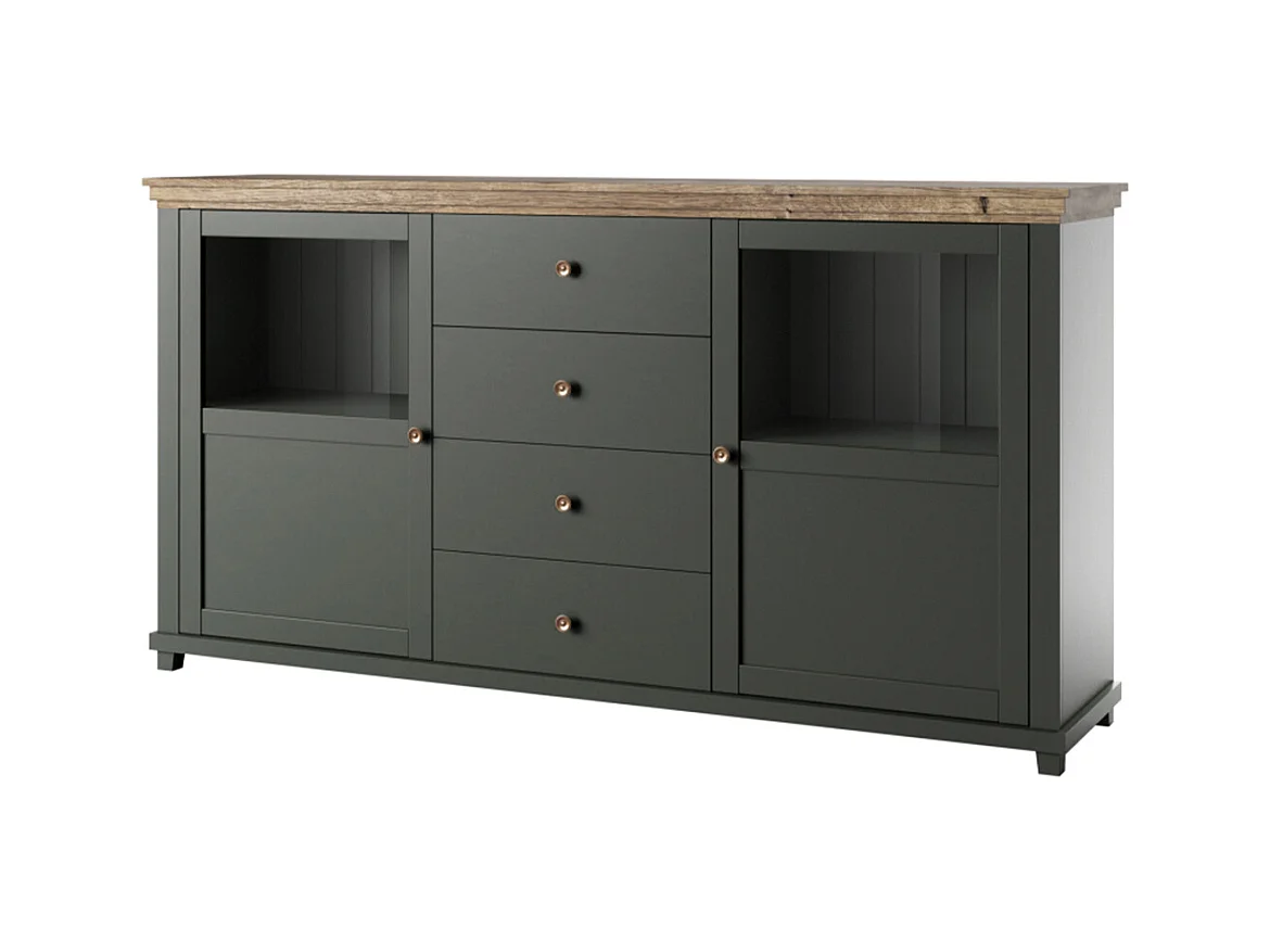 Buffet 2 portes 4 tiroirs Martin Vert et Bois