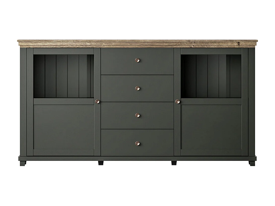 Buffet 2 portes 4 tiroirs Martin Vert et Bois