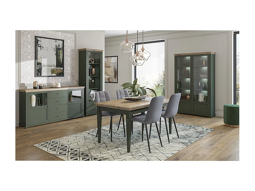 Buffet 2 portes 4 tiroirs Martin Vert et Bois