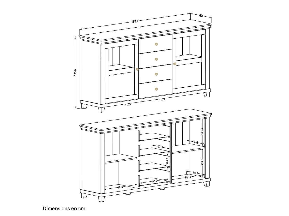 Martin Green och Wood 2-dörrars sideboard med 4 lådor