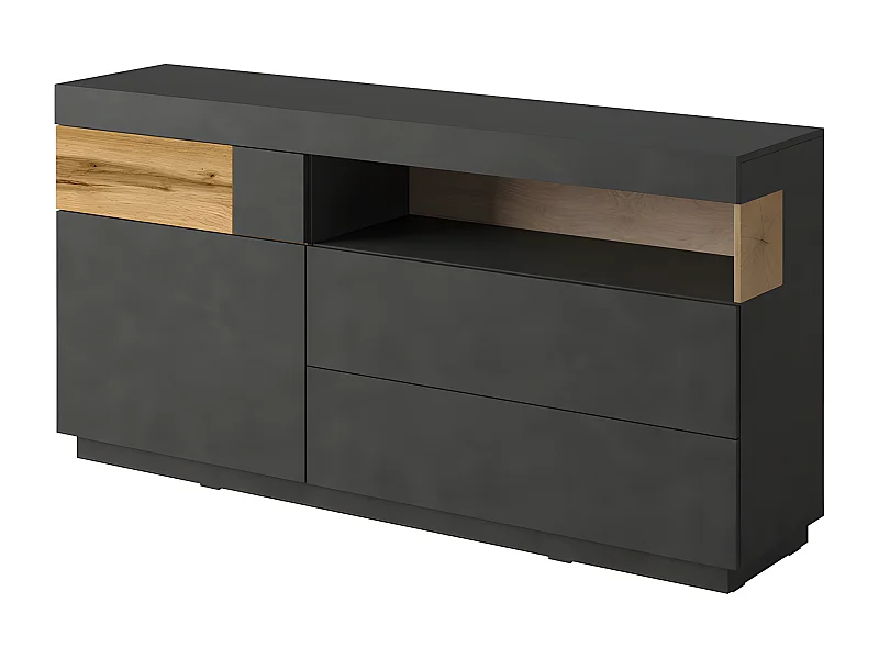 Buffet 1 anta 3 cassetti Andrea grigio antracite e marrone 85cm