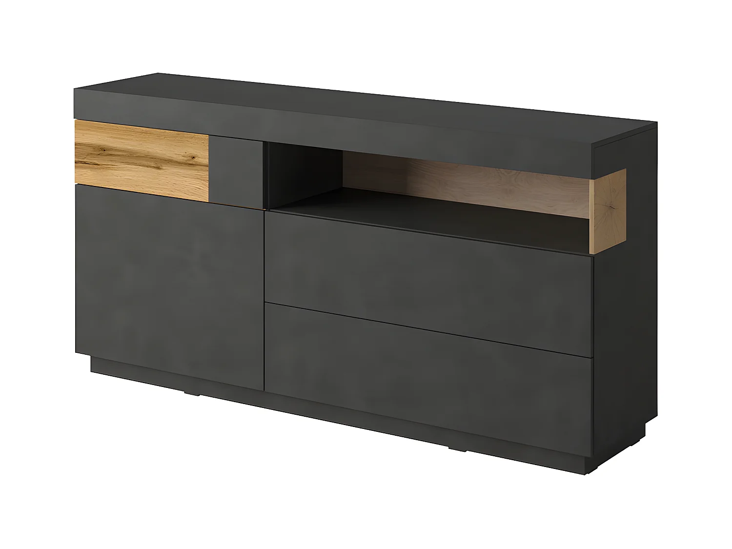 Buffet 1 porte 3 tiroirs Andrea Gris anthracite et Bois