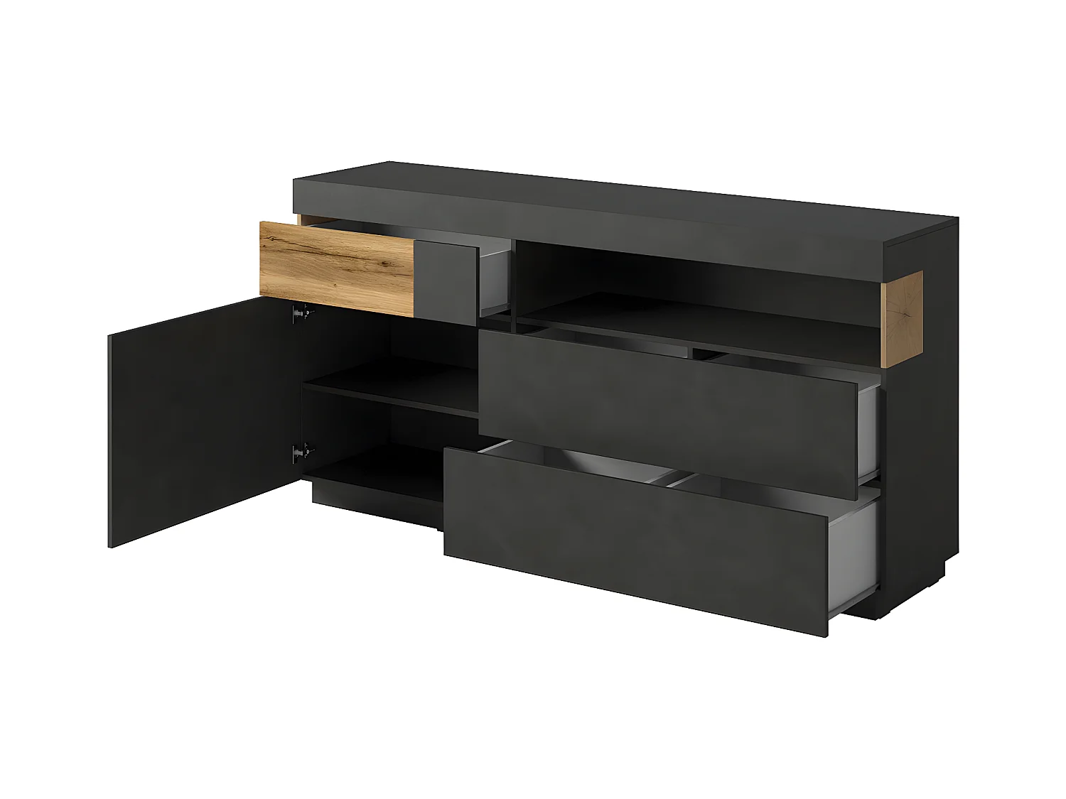 Buffet 1 porte 3 tiroirs Andrea Gris anthracite et Bois