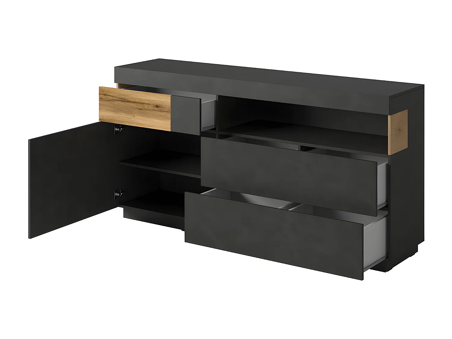 Buffet 1 porte 3 tiroirs Andrea Gris anthracite et Bois