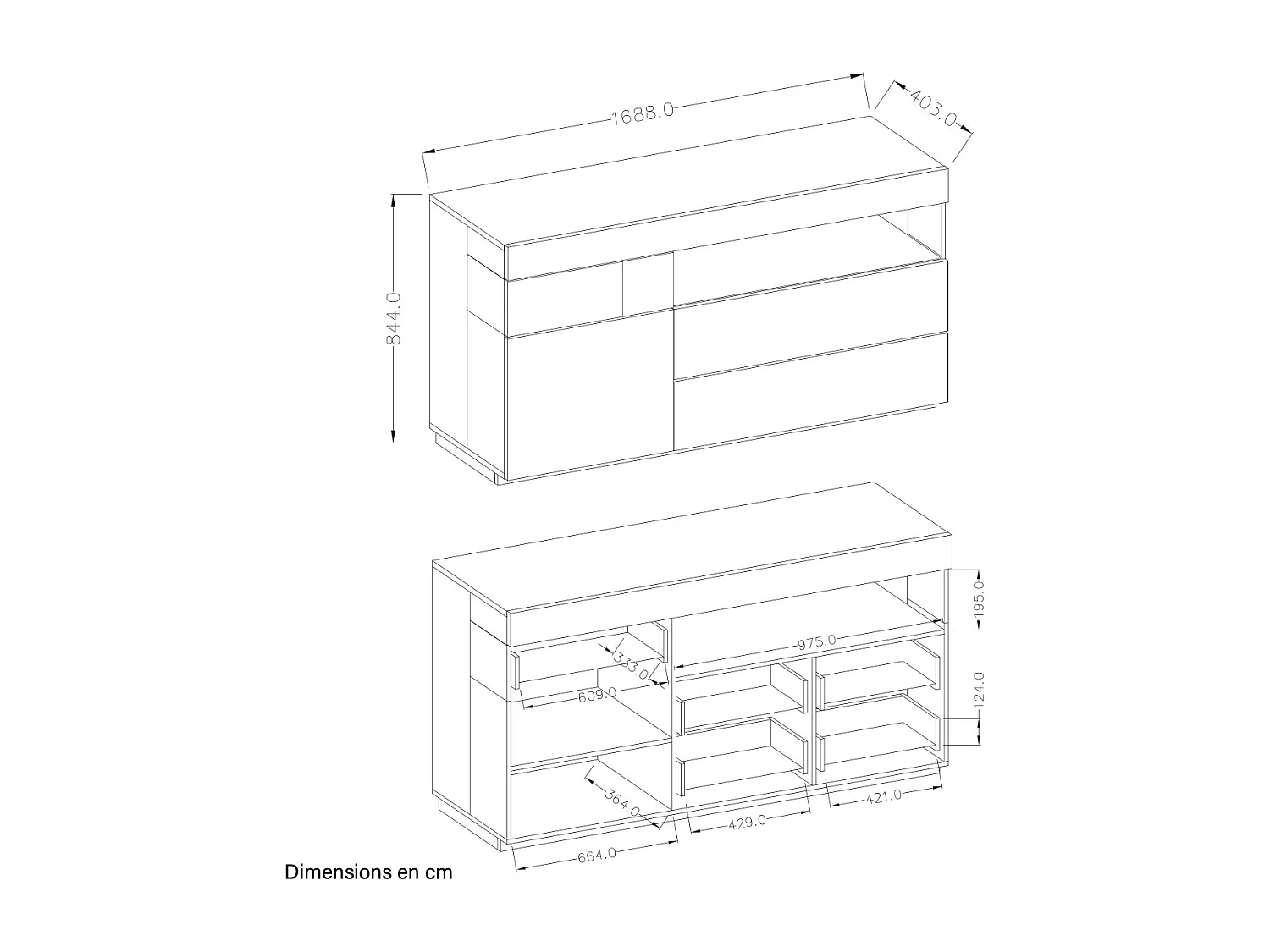 Buffet 1 porte 3 tiroirs Andrea Gris anthracite et Bois