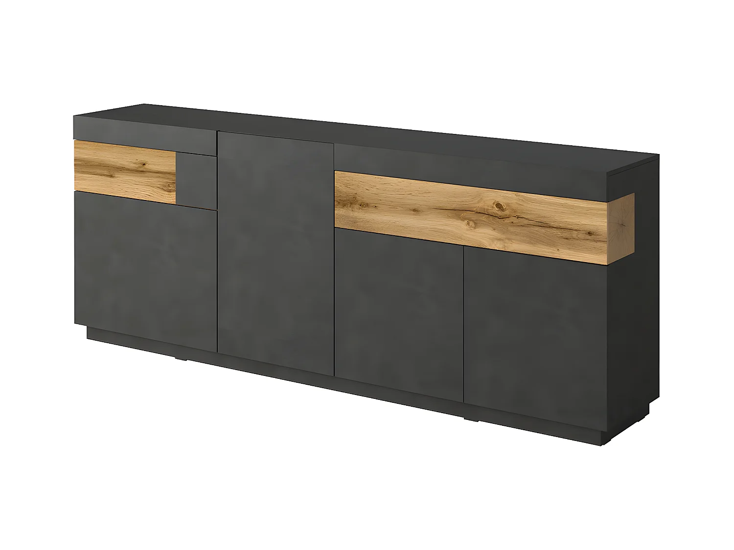 Buffet 4 portes 2 tiroirs Andrea Gris anthracite et Bois