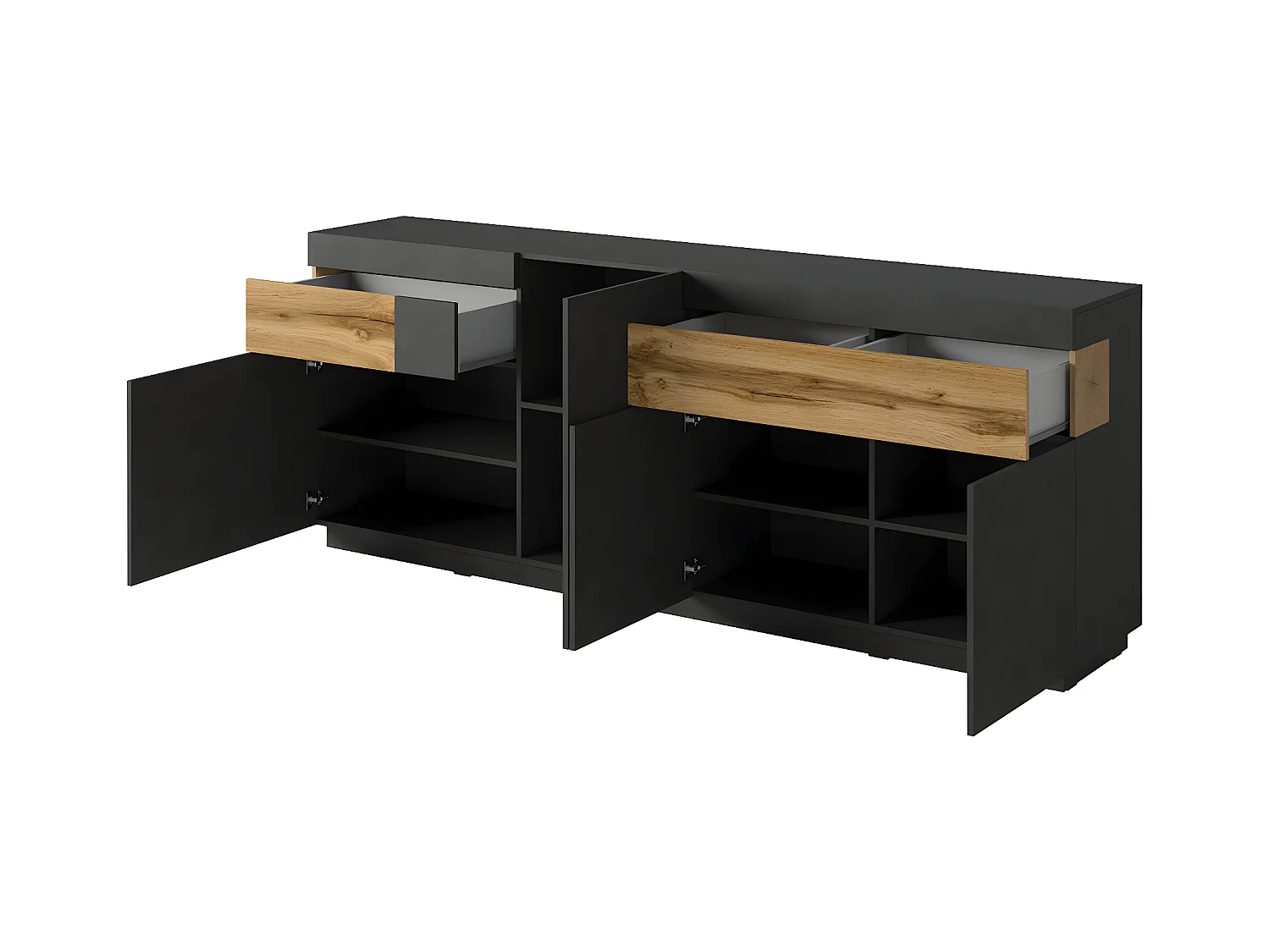 Buffet 4 portes 2 tiroirs Andrea Gris anthracite et Bois