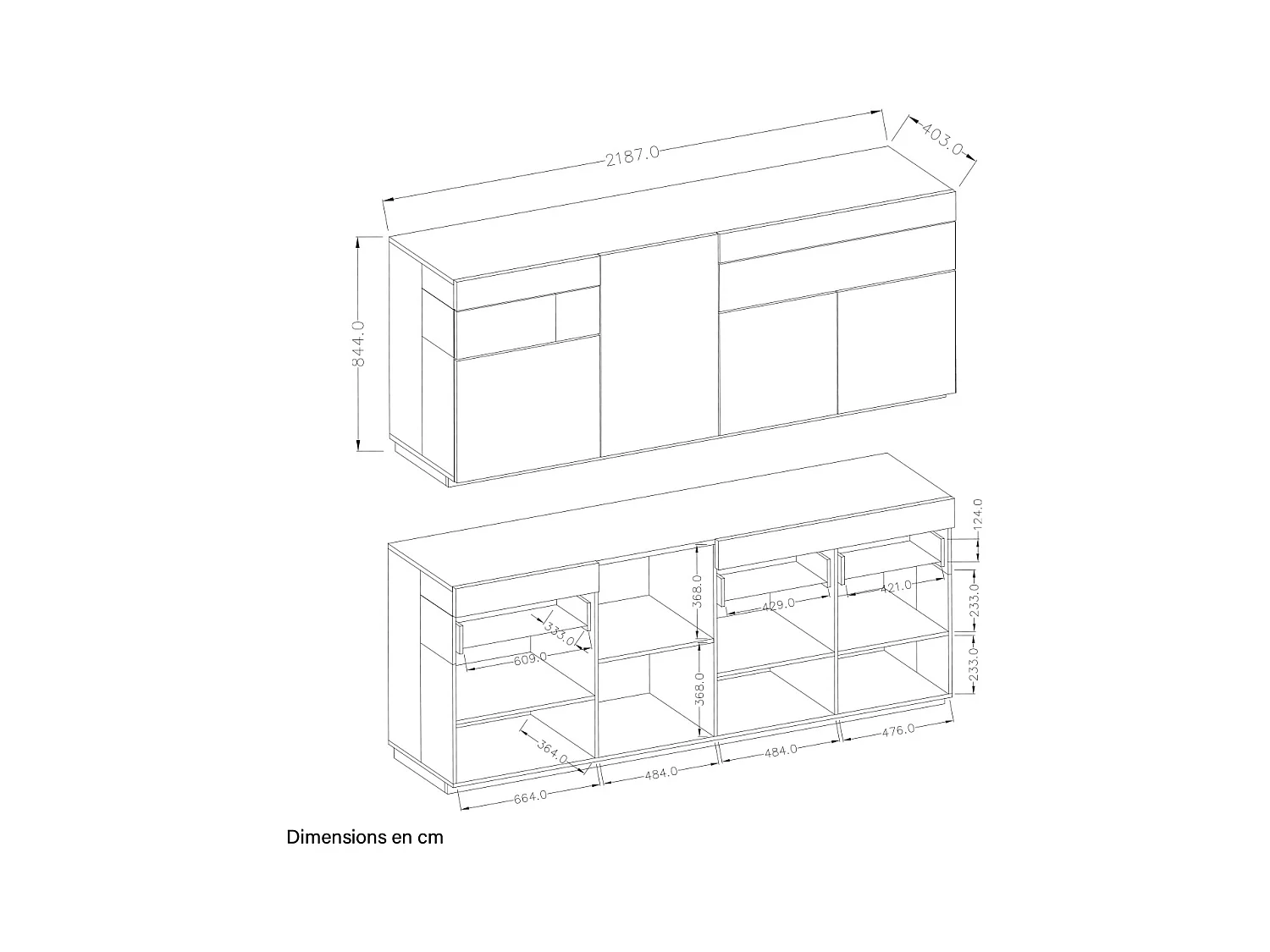 Buffet 4 portes 2 tiroirs Andrea Gris anthracite et Bois