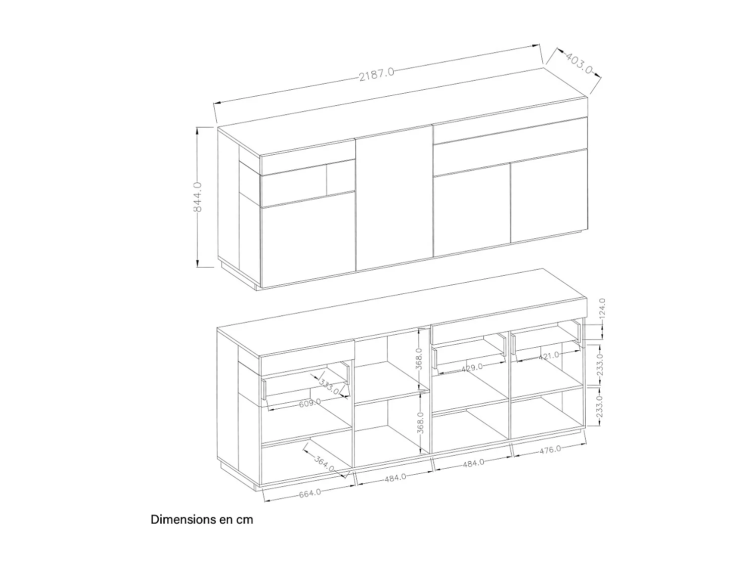 Buffet 4 portes 2 tiroirs Andrea Gris anthracite et Bois