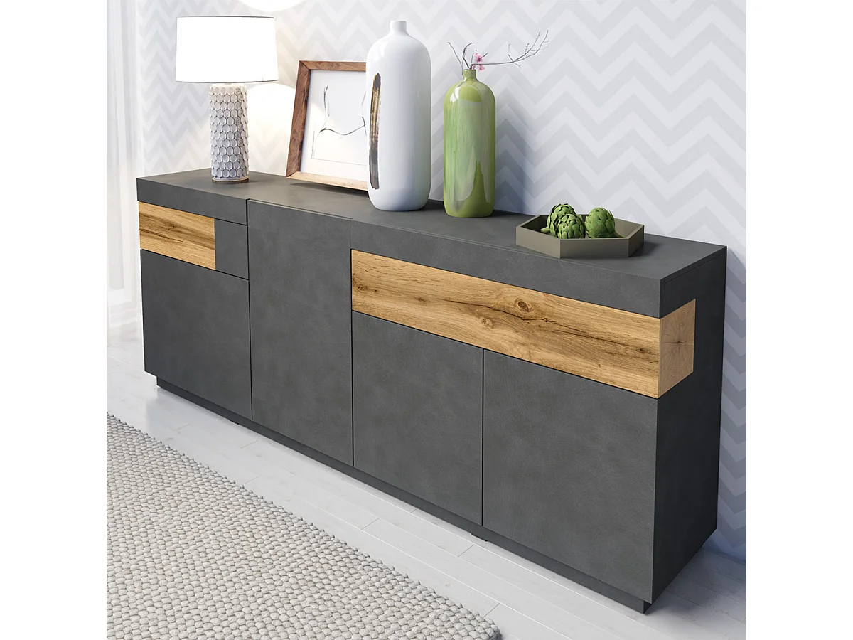 Buffet 4 ante 2 cassetti Andrea grigio antracite e marrone 85cm