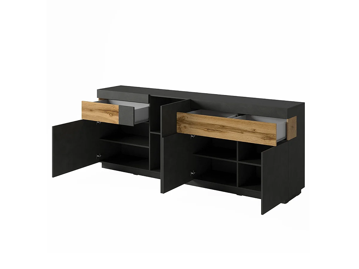 Buffet 4 ante 2 cassetti Andrea grigio antracite e marrone 85cm