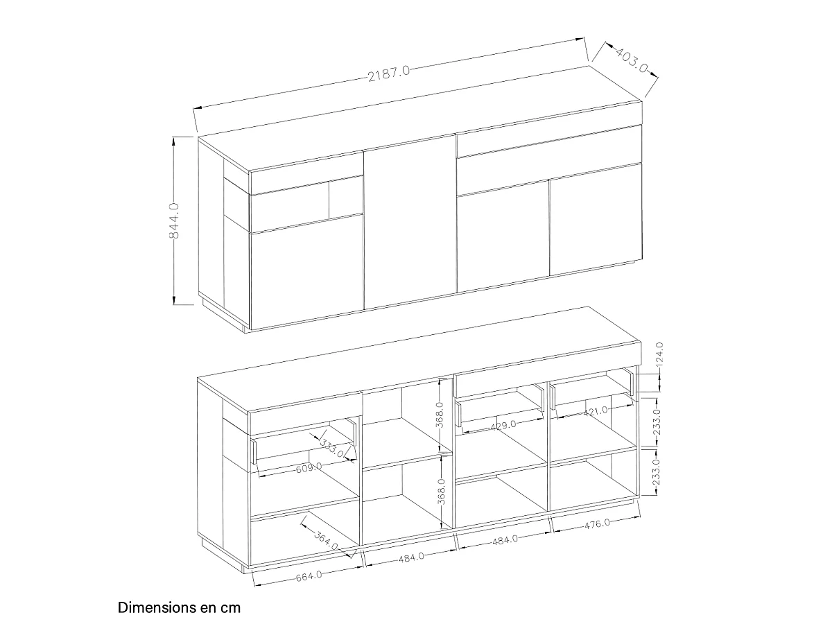 Buffet 4 ante 2 cassetti Andrea grigio antracite e marrone 85cm