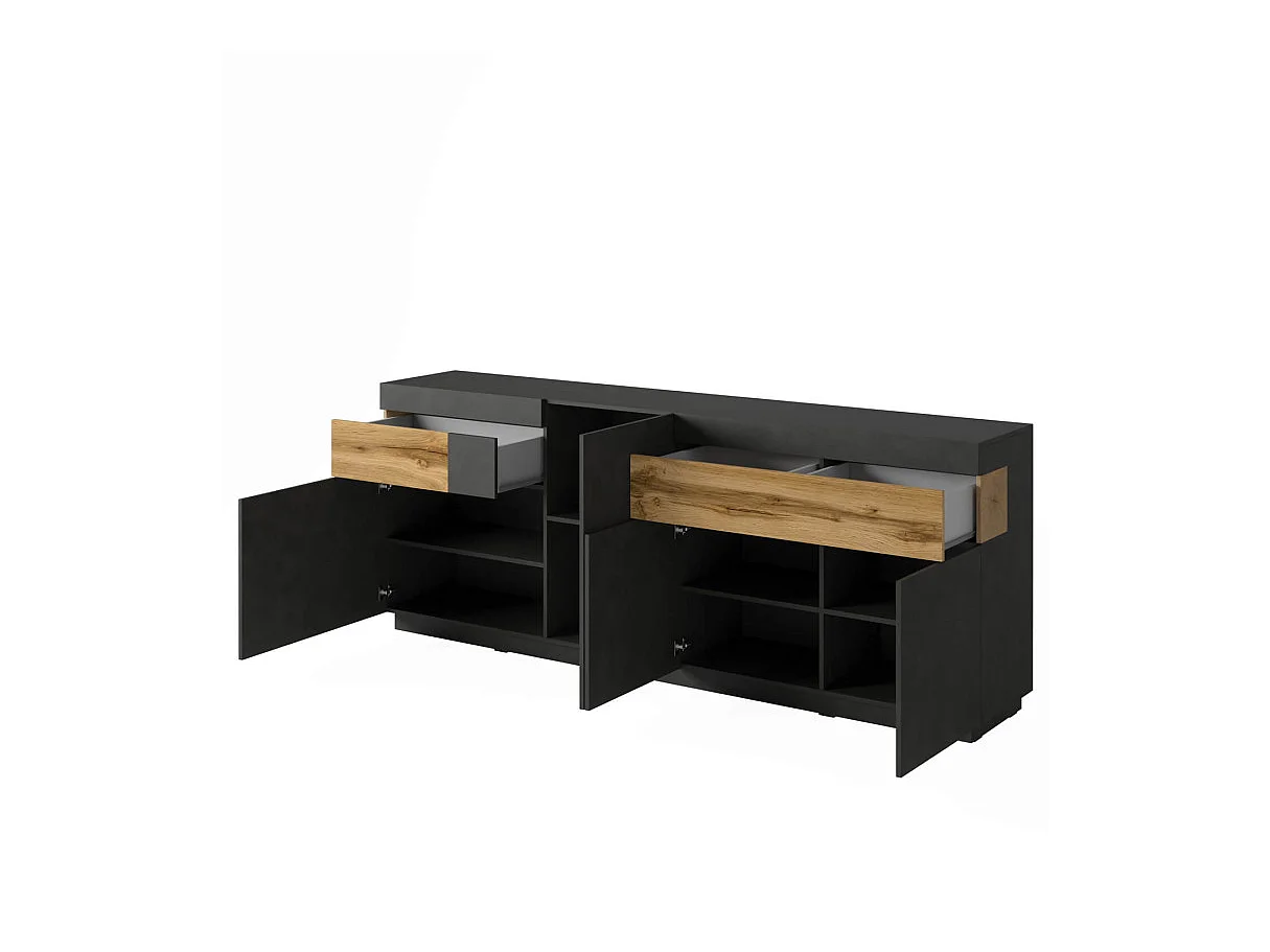 Buffet 4 ante 2 cassetti Andrea grigio antracite e marrone 85cm