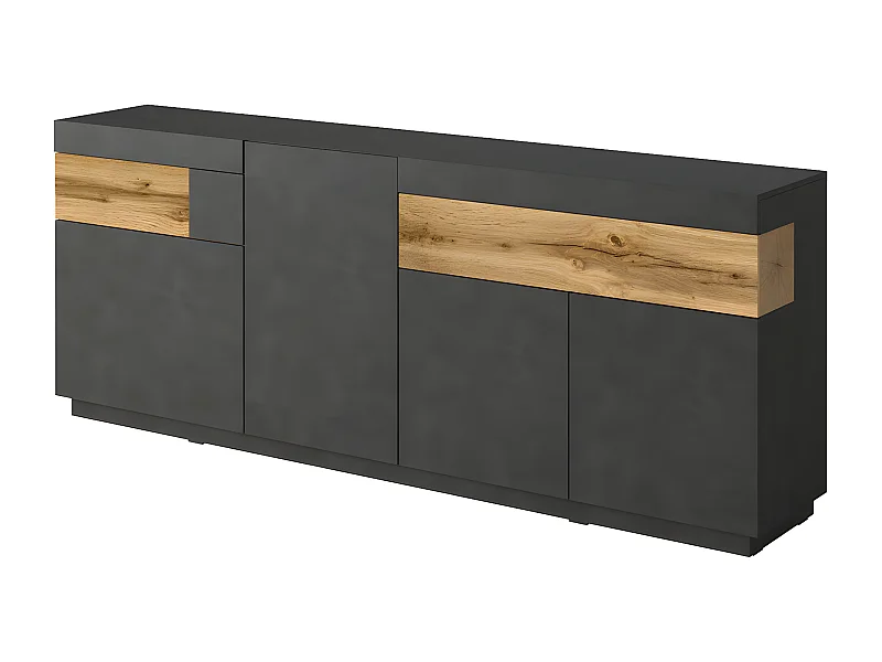 Buffet 4 portes 2 tiroirs Andrea Gris anthracite et Bois