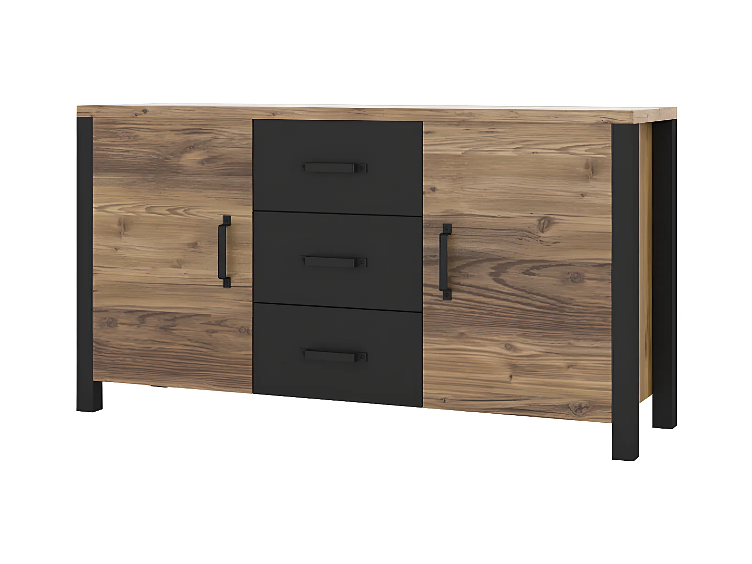 Buffet 2 portes 3 tiroirs Lyam Bois et Noir