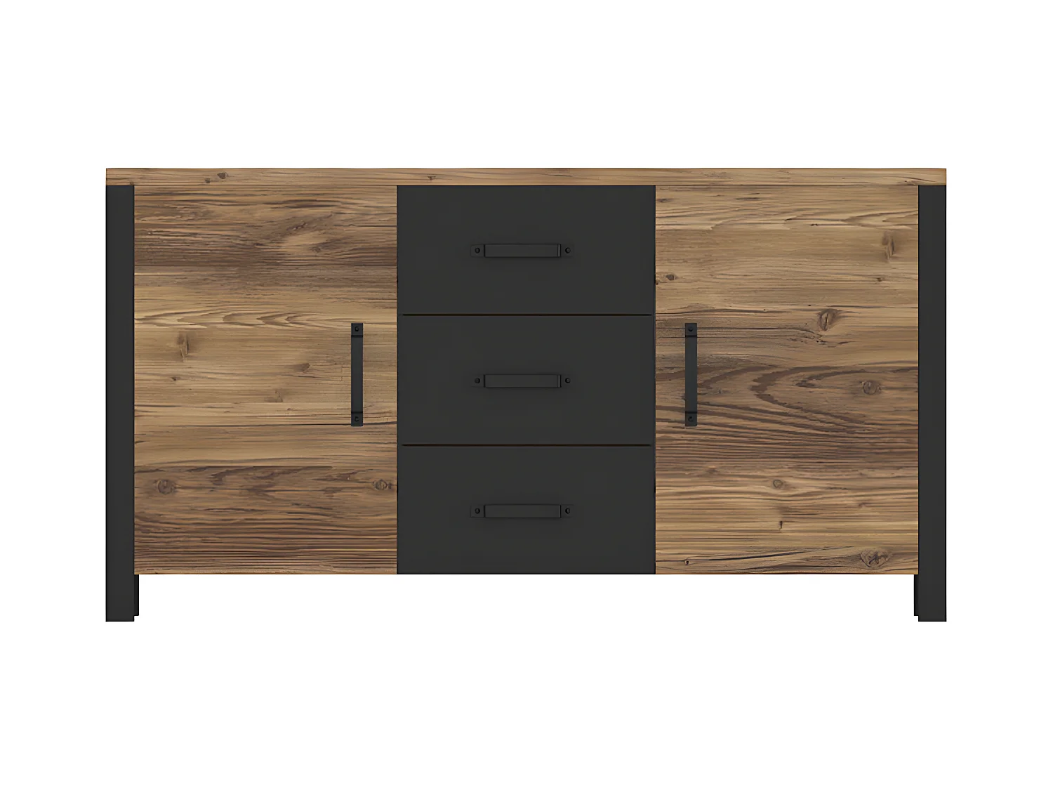 Buffet 2 portes 3 tiroirs Lyam Bois et Noir