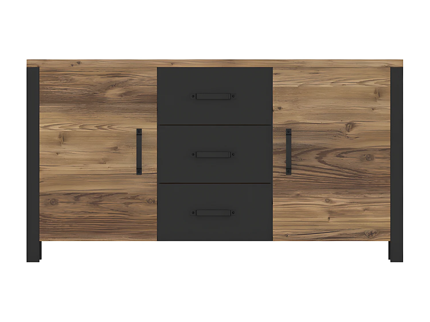 Lyam Hout en Zwart 2-deurs dressoir met 3 laden