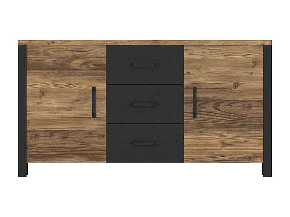 Anrichte mit 2 Türen und 3 Schubladen Lyam Holz und Schwarz