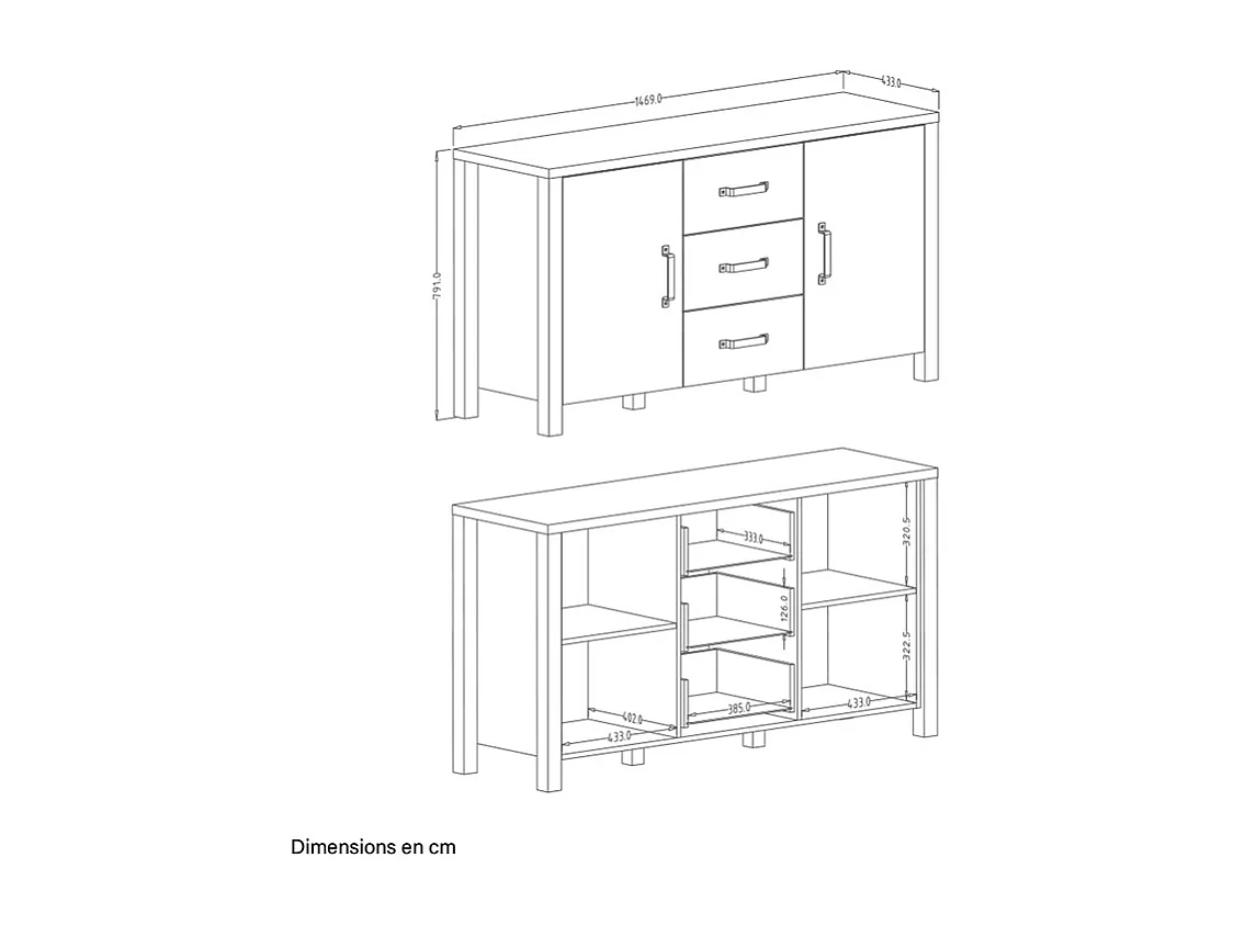 Anrichte mit 2 Türen und 3 Schubladen Lyam Holz und Schwarz