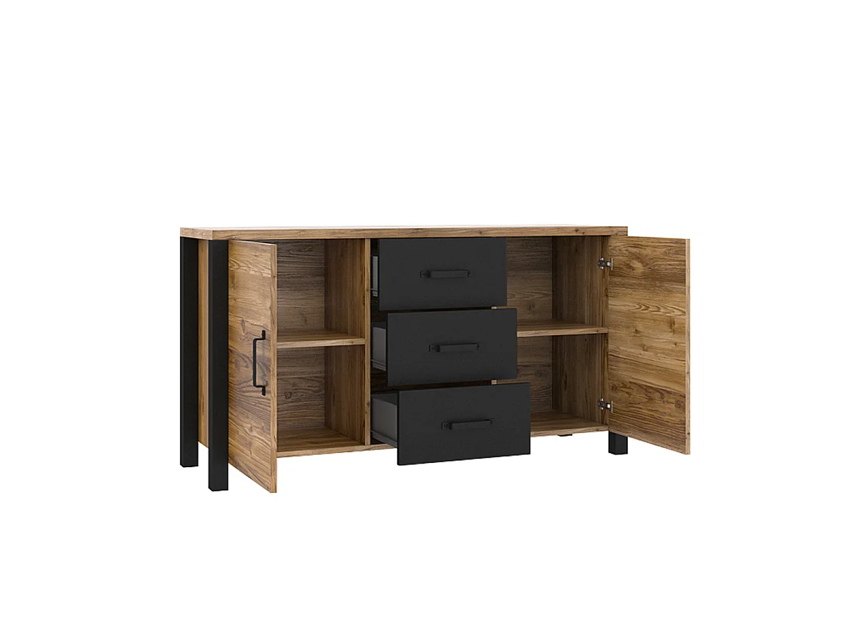 Buffet 2 portes 3 tiroirs Lyam Bois et Noir