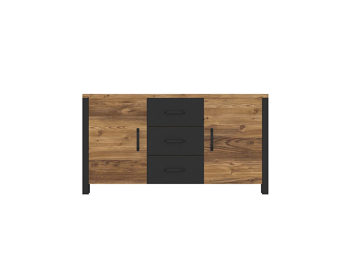 Buffet 2 portes 3 tiroirs Lyam Bois et Noir