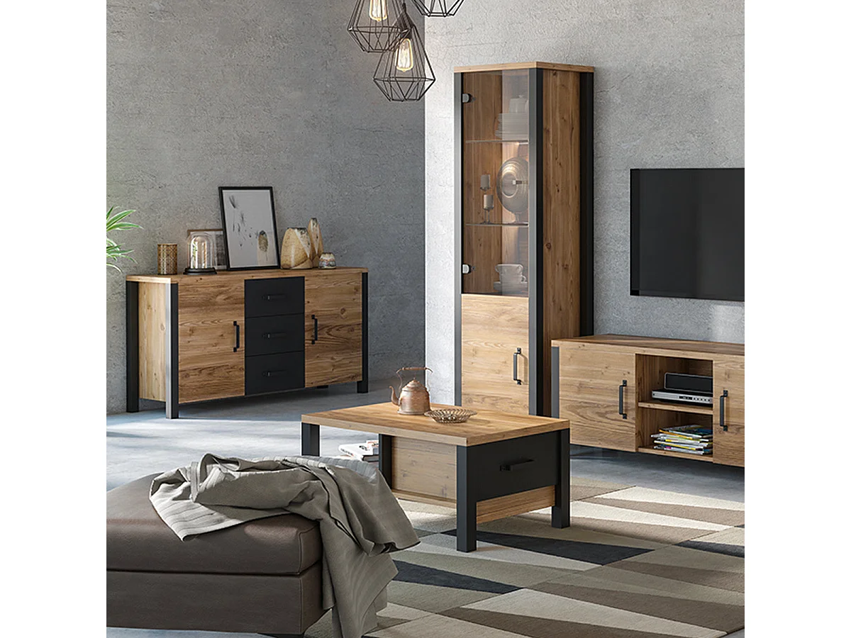 Buffet 2 portes 3 tiroirs Lyam Bois et Noir