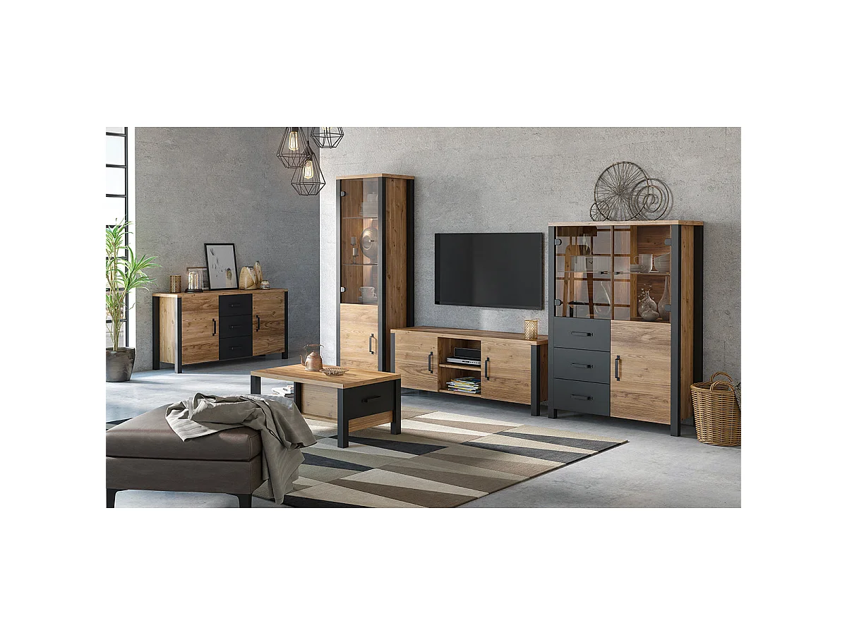 Buffet 2 portes 3 tiroirs Lyam Bois et Noir