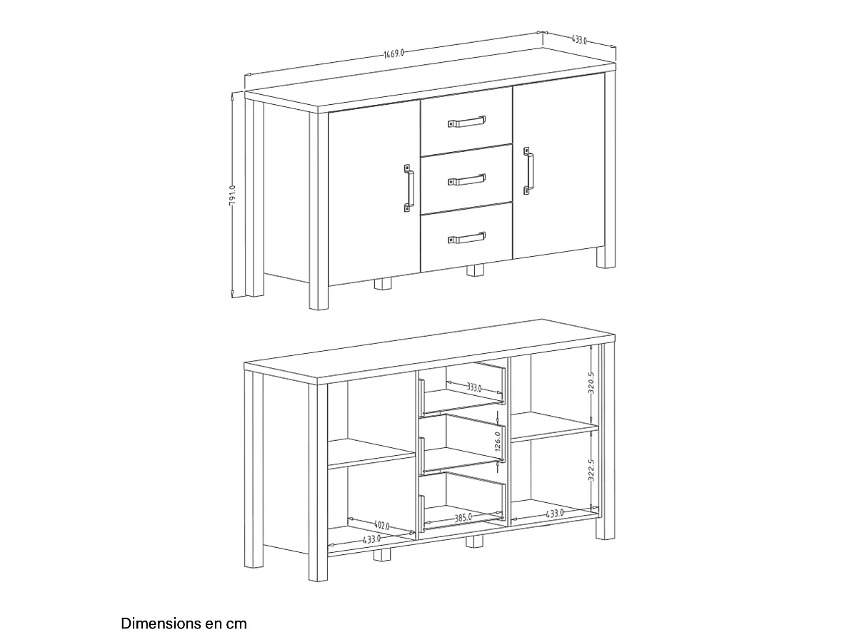 Buffet 2 portes 3 tiroirs Lyam Bois et Noir