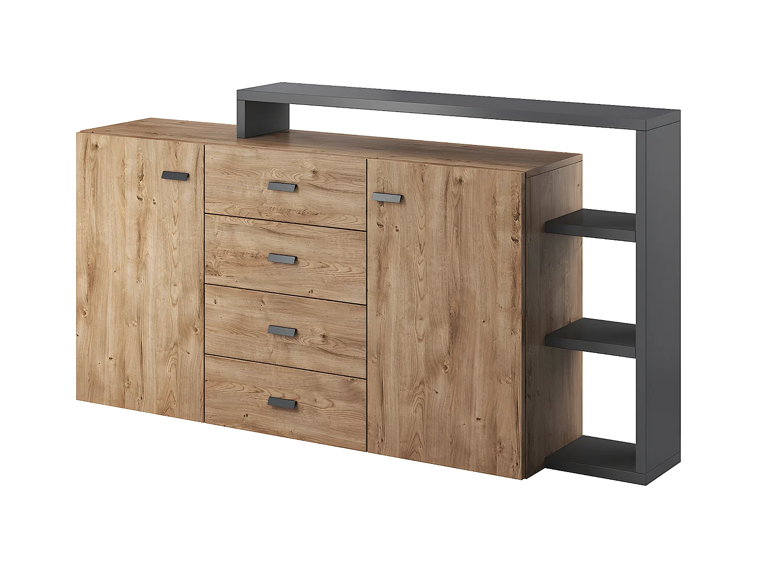 Buffet 2 portes 4 tiroirs Ilyes Bois et Gris