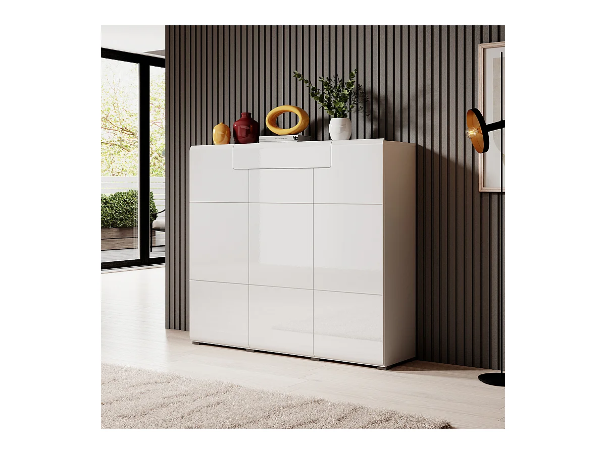 Buffet haut 3 portes 1 tiroir Jules Blanc