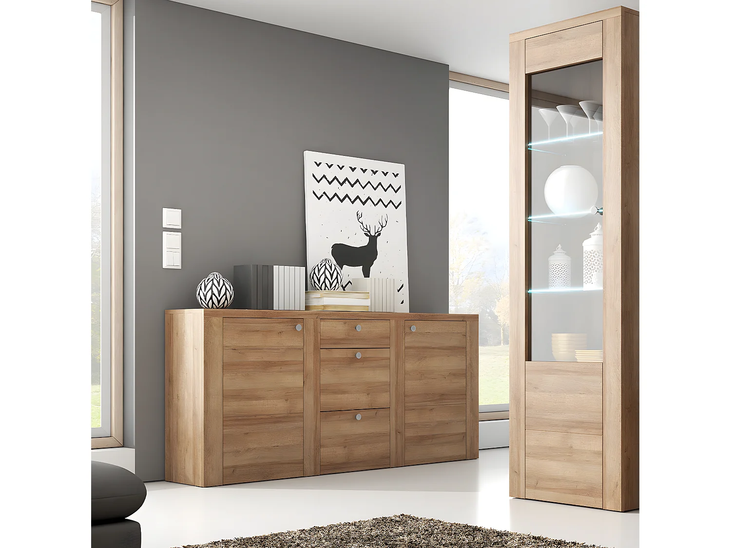 Buffet 2 ante 3 cassetti Amaury marrone 85cm