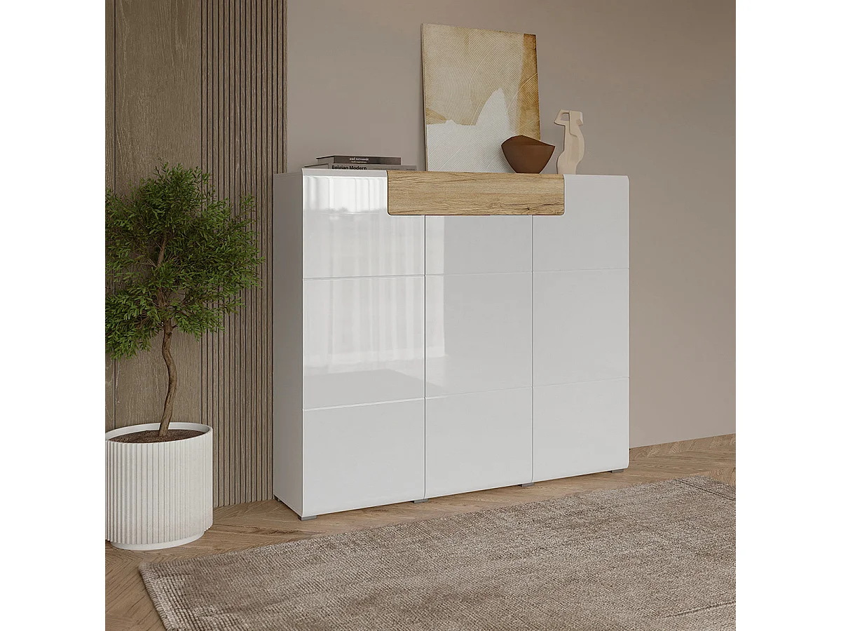 Jules Highboard i hvid og træ med 3 døre og 1 skuffe
