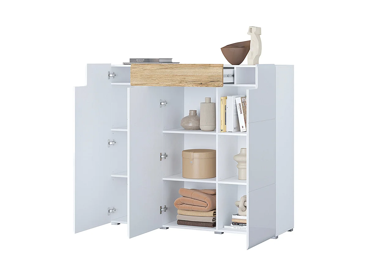 Jules Highboard i hvid og træ med 3 døre og 1 skuffe