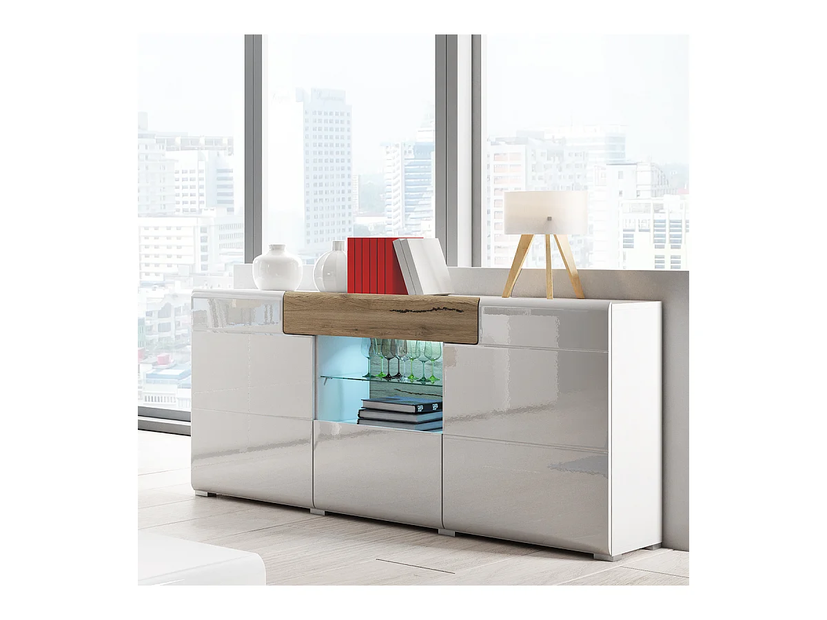 Buffet 3 portes 1 tiroir Jules Blanc et Bois